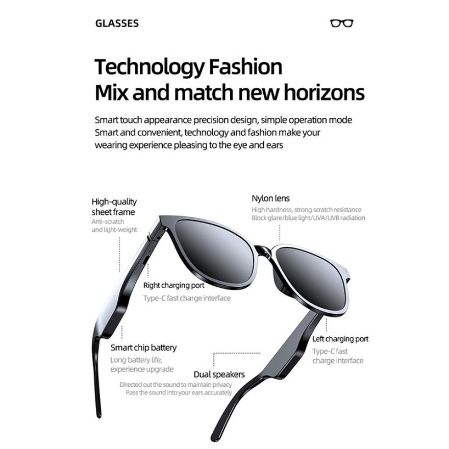 Smart Bluetooth Sunglasses Compatible with Apple , Sports Waterproof