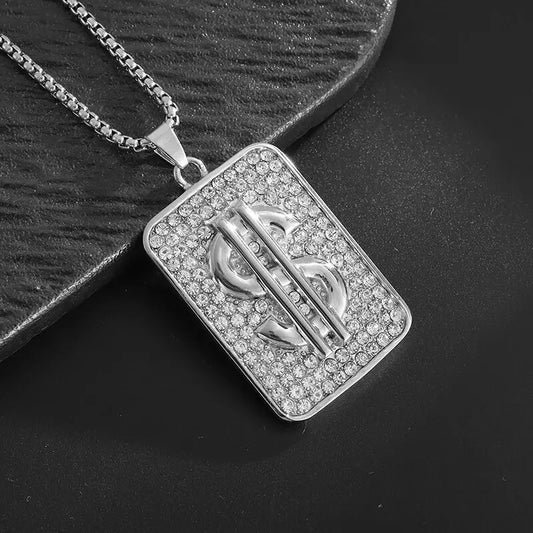 Iced Out Letter Savage Pendant Shiny Bing Cubic Zirconia Hip Hop Necklace Men\\\'s Cool Rock Rap Trend Jewelry