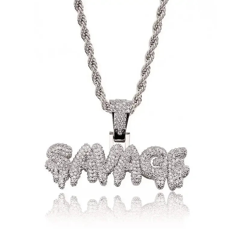 Iced Out Letter Savage Pendant Shiny Bing Cubic Zirconia Hip Hop Necklace Men\\\'s Cool Rock Rap Trend Jewelry