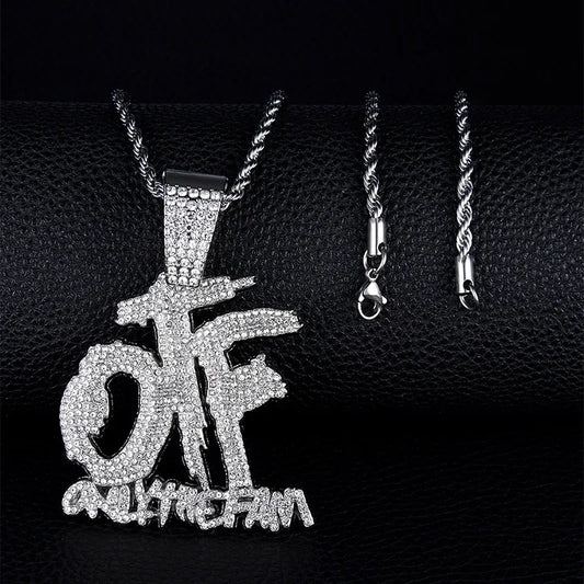 Iced Out Letter Savage Pendant Shiny Bing Cubic Zirconia Hip Hop Necklace Men\\\'s Cool Rock Rap Trend Jewelry