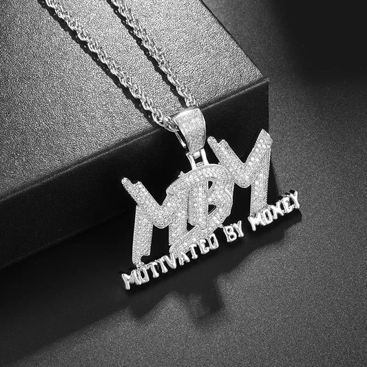 Iced Out Letter Savage Pendant Shiny Bing Cubic Zirconia Hip Hop Necklace Men\\\'s Cool Rock Rap Trend Jewelry