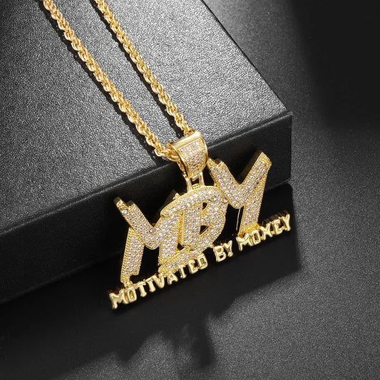 Iced Out Letter Savage Pendant Shiny Bing Cubic Zirconia Hip Hop Necklace Men\\\'s Cool Rock Rap Trend Jewelry
