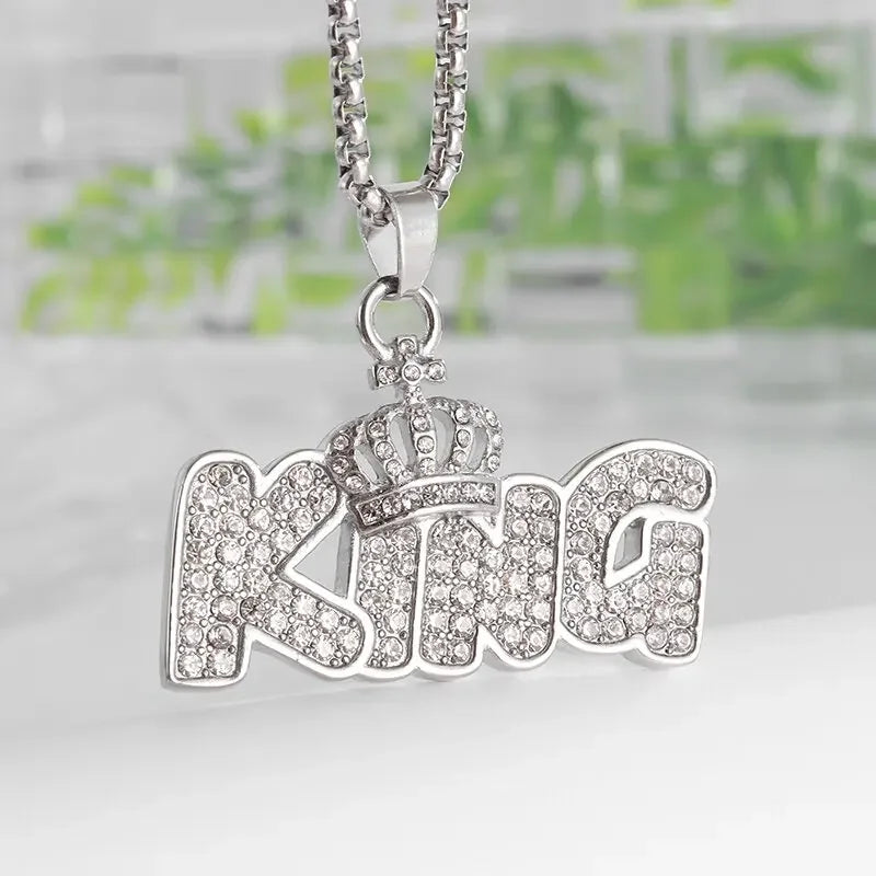 Iced Out Letter Savage Pendant Shiny Bing Cubic Zirconia Hip Hop Necklace Men\\\'s Cool Rock Rap Trend Jewelry