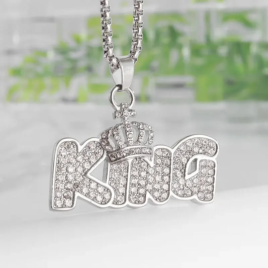 Iced Out Letter Savage Pendant Shiny Bing Cubic Zirconia Hip Hop Necklace Men\\\'s Cool Rock Rap Trend Jewelry