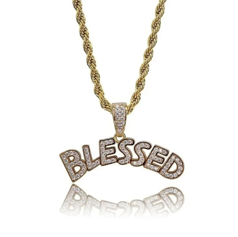 Iced Out Letter Savage Pendant Shiny Bing Cubic Zirconia Hip Hop Necklace Men\\\'s Cool Rock Rap Trend Jewelry