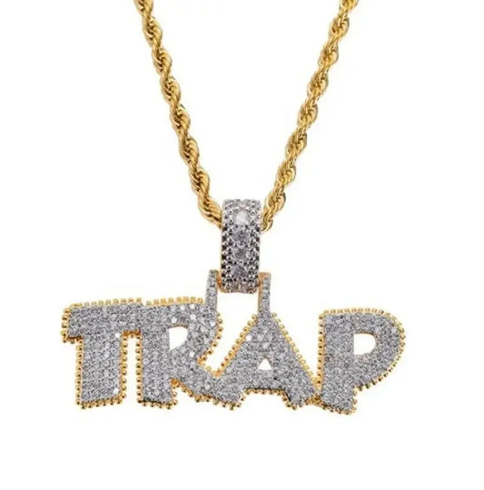 Iced Out Letter Savage Pendant Shiny Bing Cubic Zirconia Hip Hop Necklace Men\\\'s Cool Rock Rap Trend Jewelry