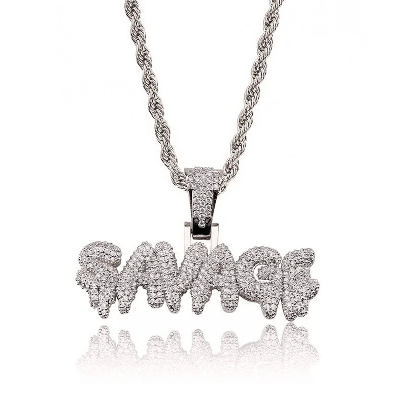 Iced Out Letter Savage Pendant Shiny Bing Cubic Zirconia Hip Hop Necklace Men\\\'s Cool Rock Rap Trend Jewelry