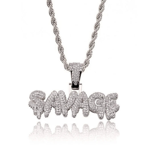 Iced Out Letter Savage Pendant Shiny Bing Cubic Zirconia Hip Hop Necklace Men\\\'s Cool Rock Rap Trend Jewelry