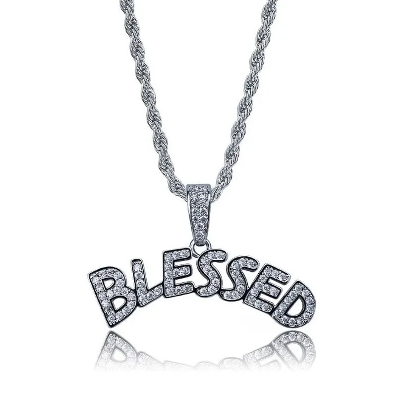 Iced Out Letter Savage Pendant Shiny Bing Cubic Zirconia Hip Hop Necklace Men\\\'s Cool Rock Rap Trend Jewelry